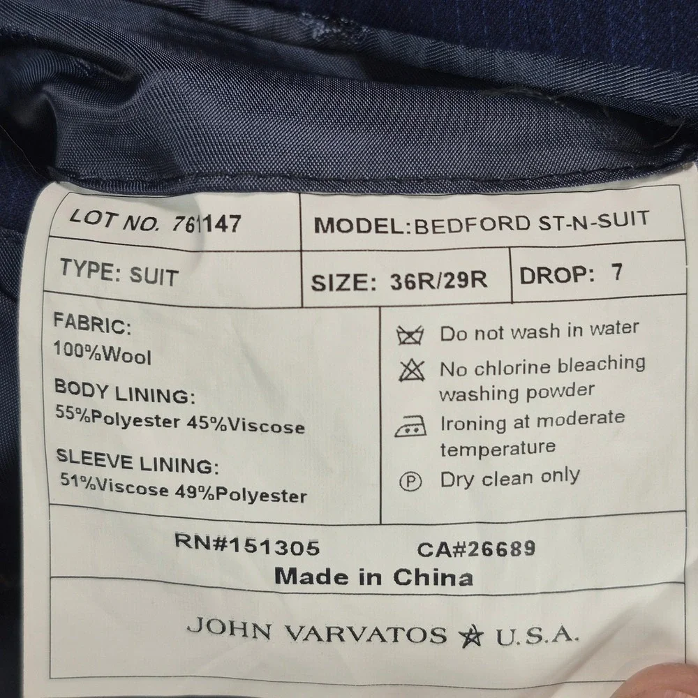 NWT John Varvatos Suit Mens 36R Blue Pinstripe Bedford Wool Blazer Pants 29W